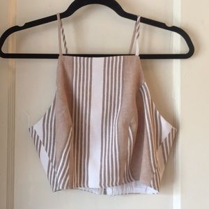 BCBGeneration White and Tan Striped Crop Top